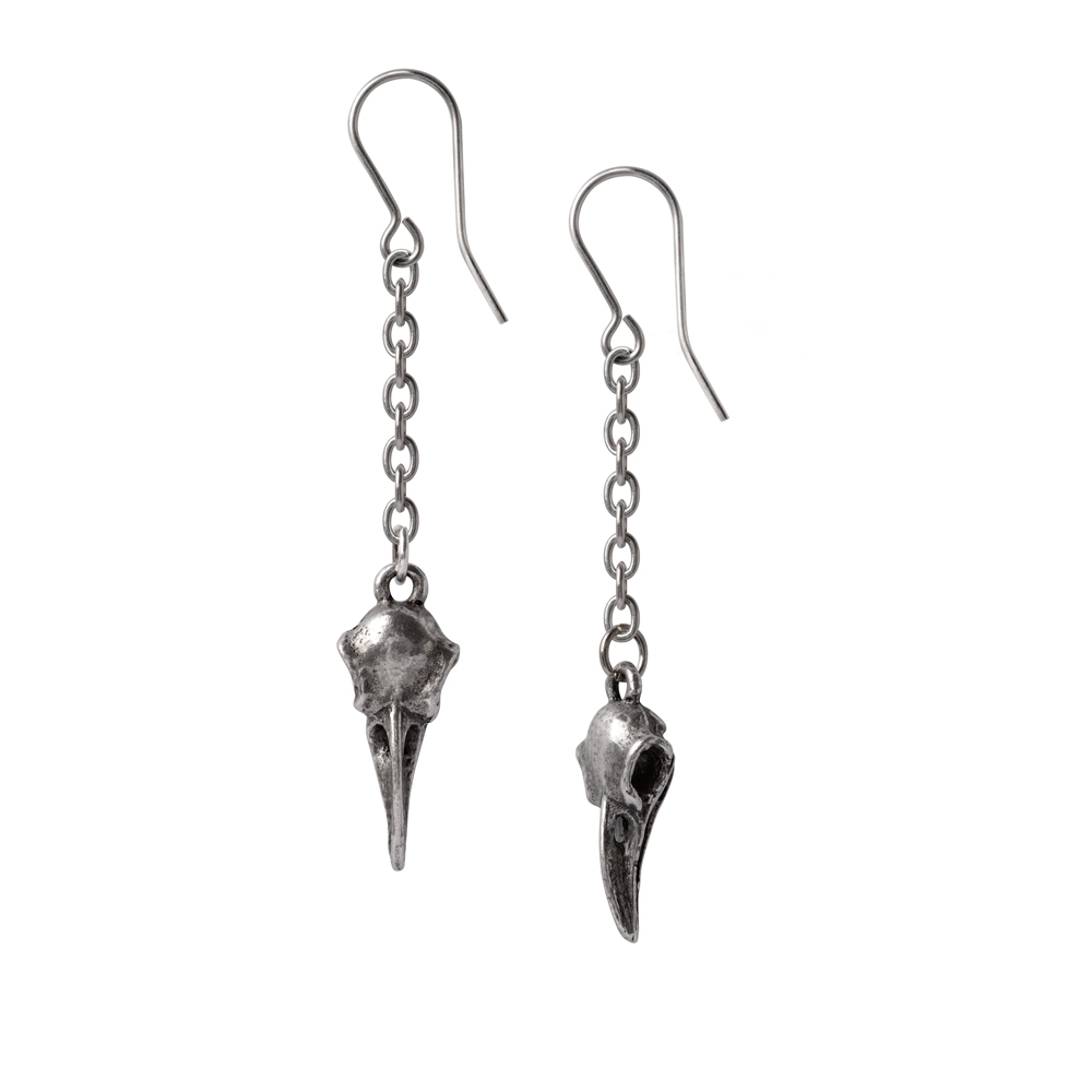 Alchemy - Rabenschadel Schlenker Earrings - Silver coloured